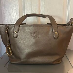 Ralph Lauren
Ralph Lauren Metallic Dark Beige Leather Logo Embossed Tote